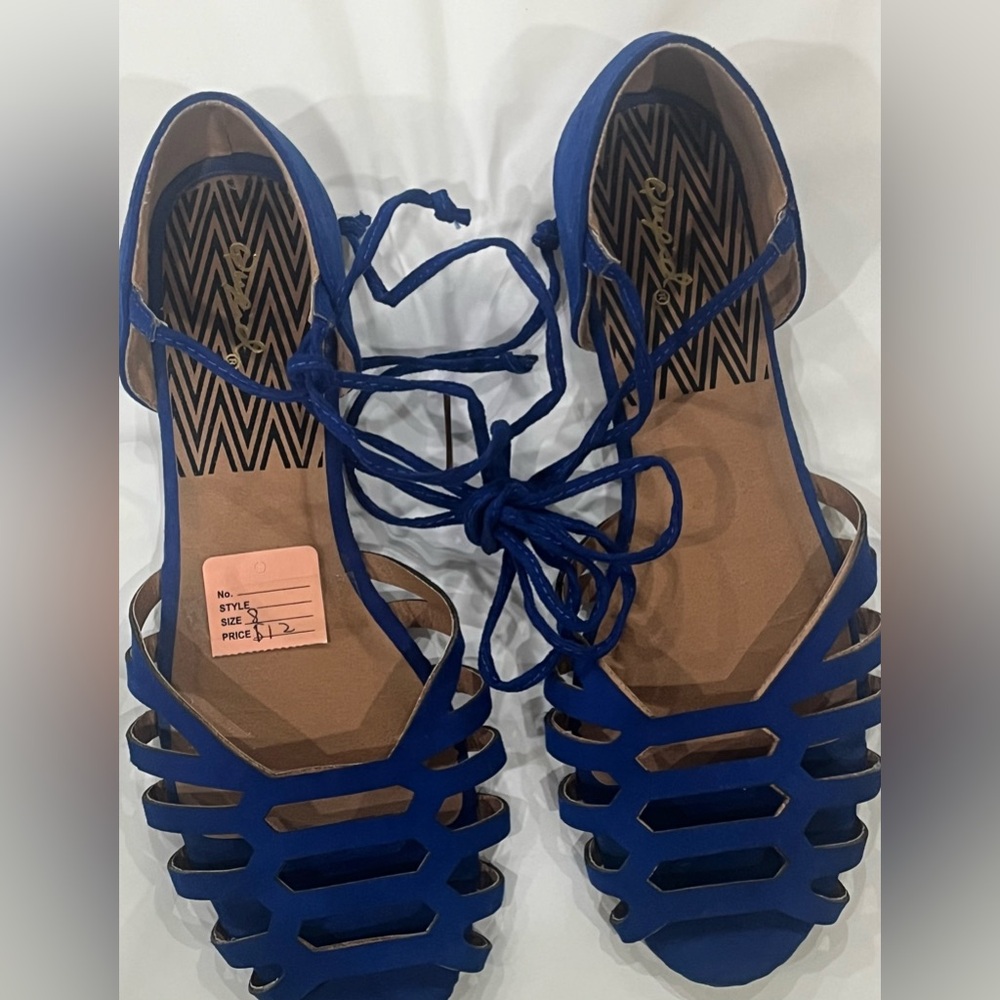 Cobalt Blue Suede Lace-Up Flats